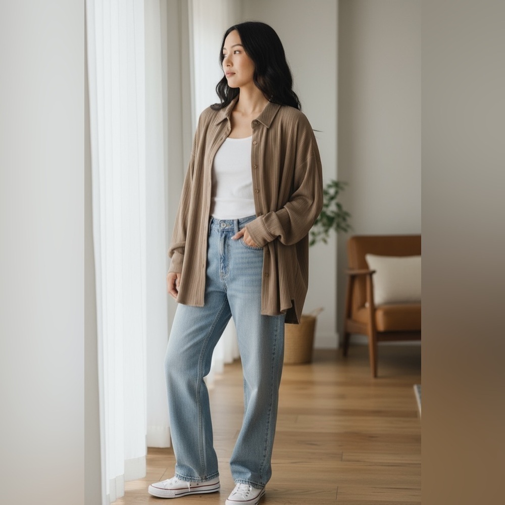 Golden Brown Button-Up Blouse